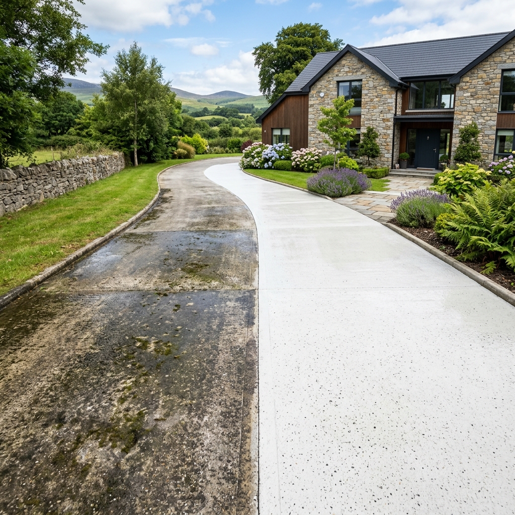 Beautifully pressure washed home and driveway
